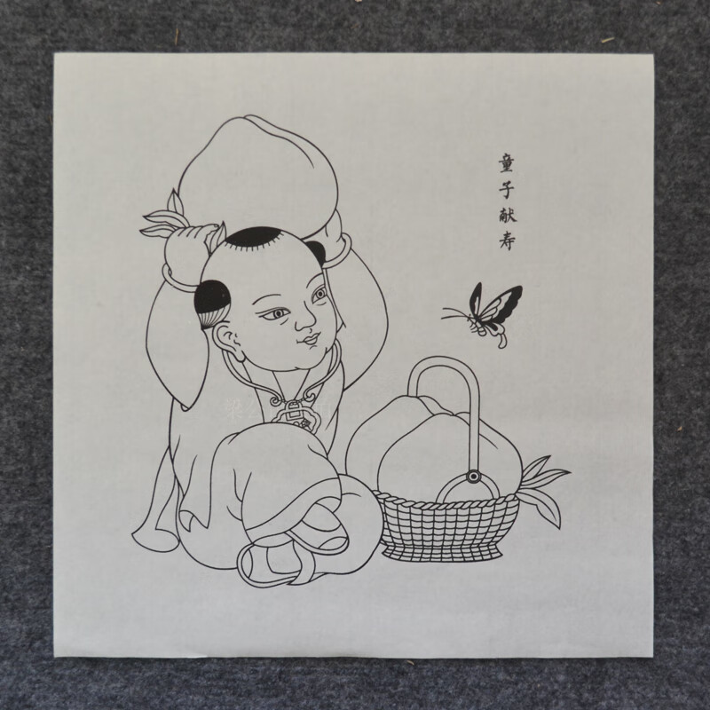 杨柳青年画百子图梁公馆空白diy年画涂色线稿学生课堂活动绵竹年 童子