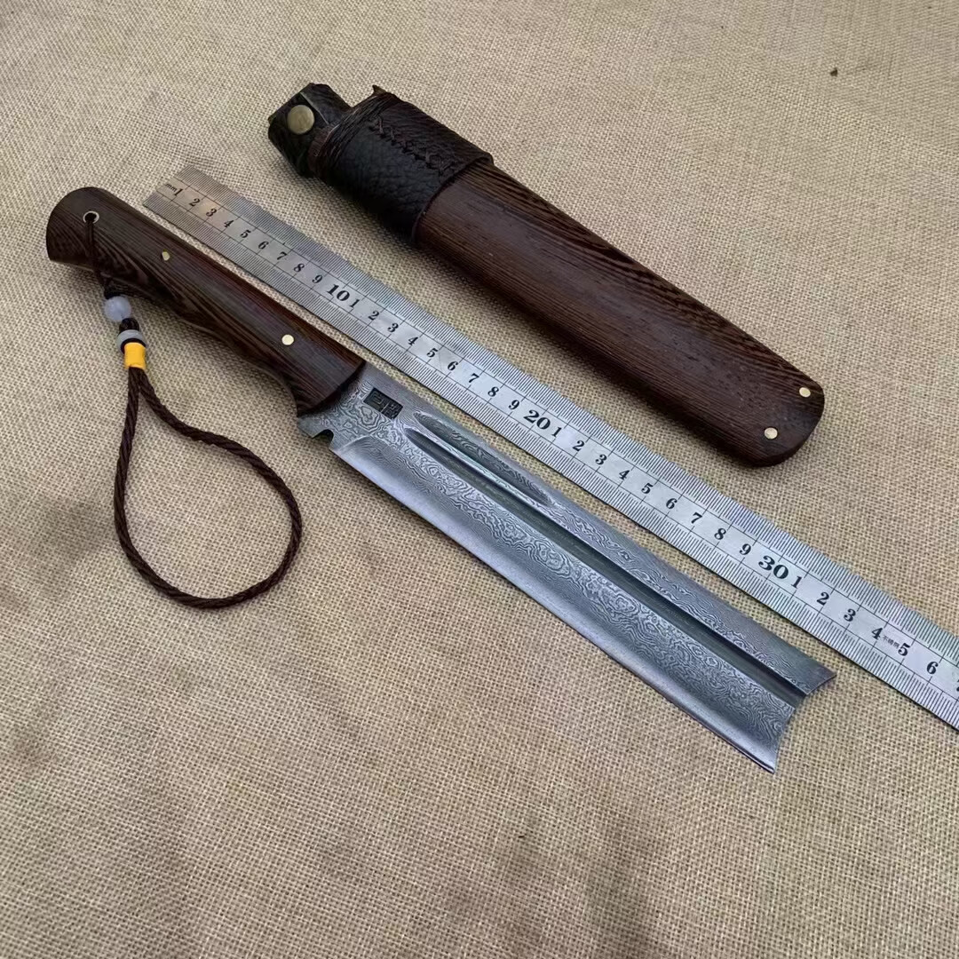 户撒手工刀 云南阿昌族柴刀 大马士革折叠锻打 户外野营开路砍骨 浅