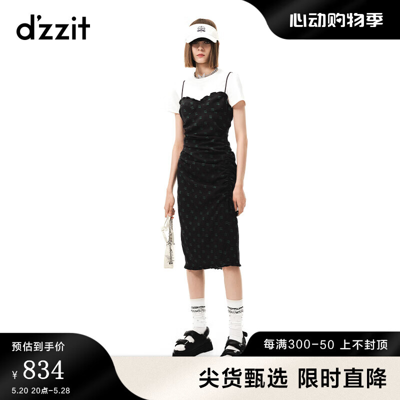 DZZIT地素时尚春夏法式浪漫樱桃印花连衣裙3H2O4336A 黑色 S