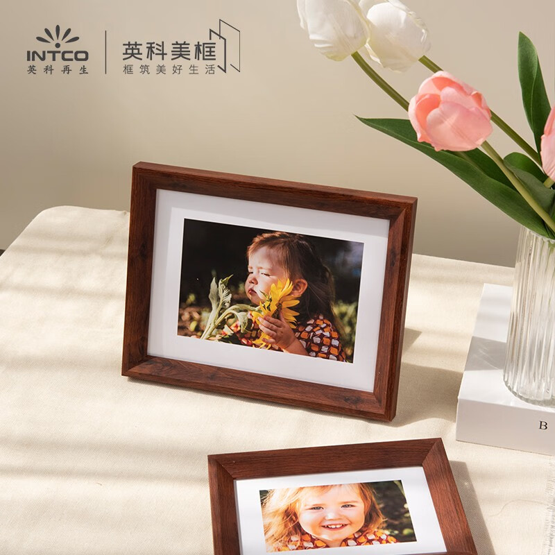 英科美框简约木纹相框6寸摆台家居相架儿童七寸相框桌面装饰可挂墙