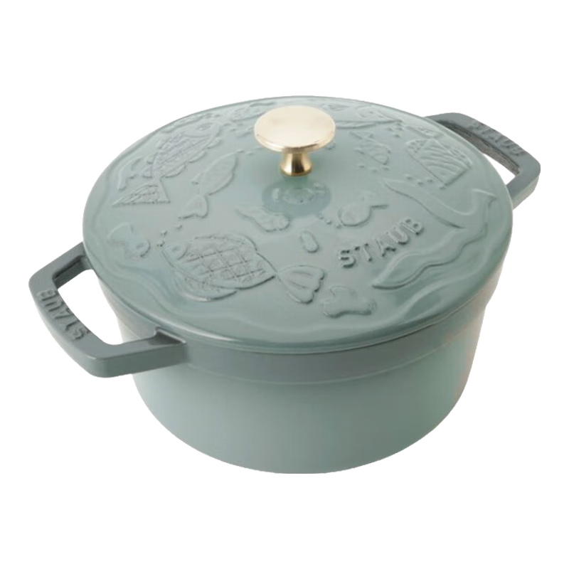 琺寶（staub）法國進(jìn)口限定海洋綺想琺瑯鑄鐵鍋平底煲湯鍋燉鍋炒鍋煎鍋廚房好物 海洋綺想圓形鍋尤加利綠 20cm