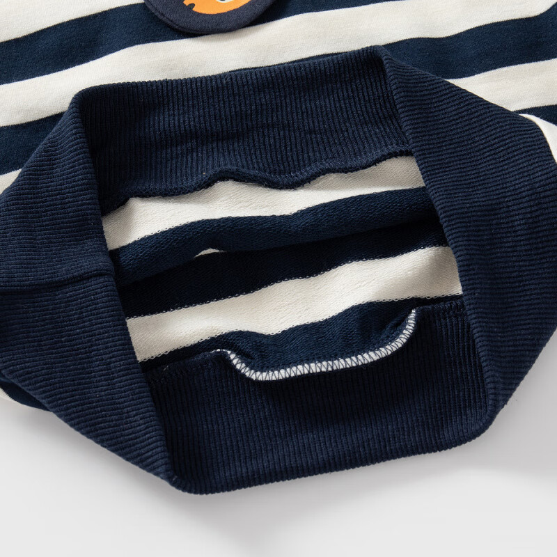 WELLKIDS条纹男童翻领卫衣帅气领带长袖童装卡通老虎可爱春秋冬加绒卫衣 藏青条纹领带 90