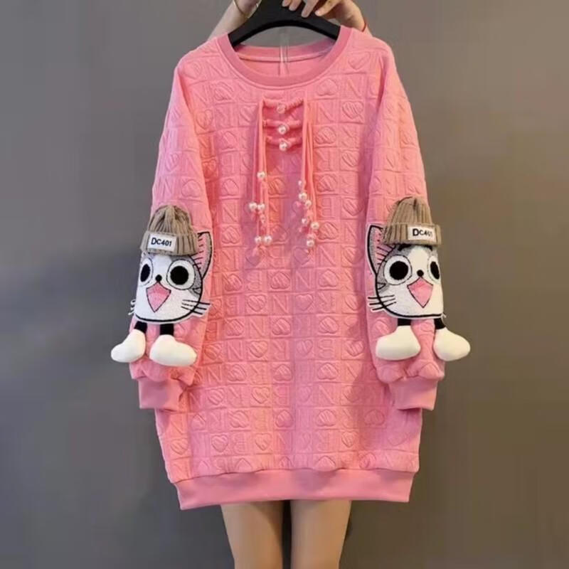 魅无尚胖妹妹正肩卫衣女超大码300斤欧洲站秋冬新款盘扣卡通立体可爱