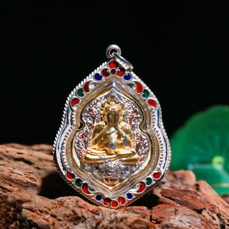 彩芷泰国佛牌龙婆绝58火焰蜂王掩面佛2555年银壳项链吊坠 小模18三色