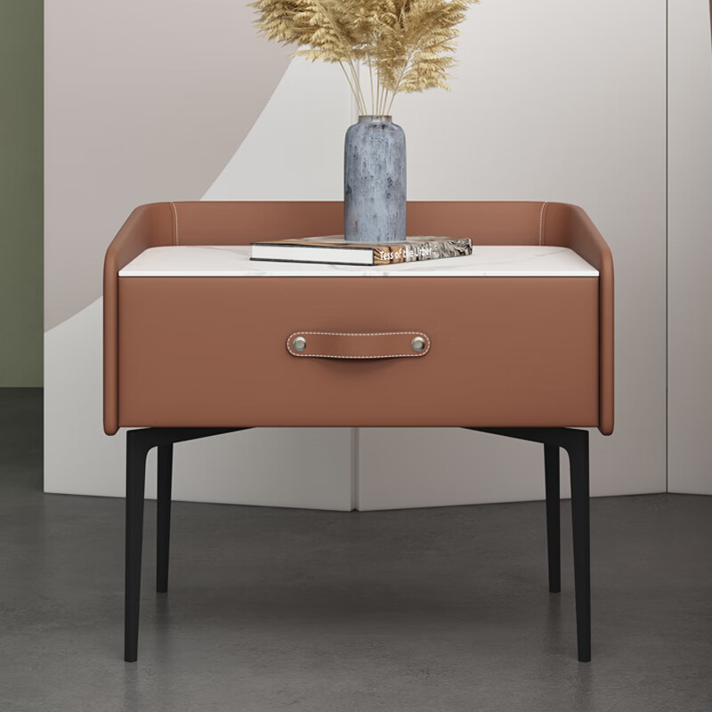 杋起床头柜意式轻奢设计师床头柜小型实木岩板皮质现代简约卧室床边柜