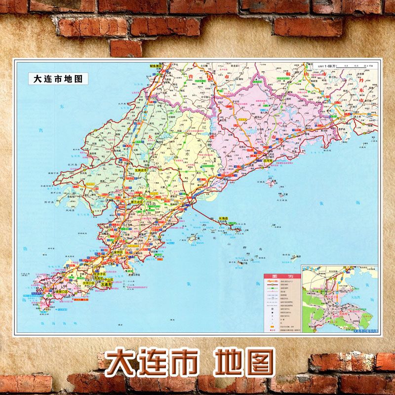 何健弓2025新款 大连市地图墙贴 超大巨幅 交通行政区划图 装饰画海报