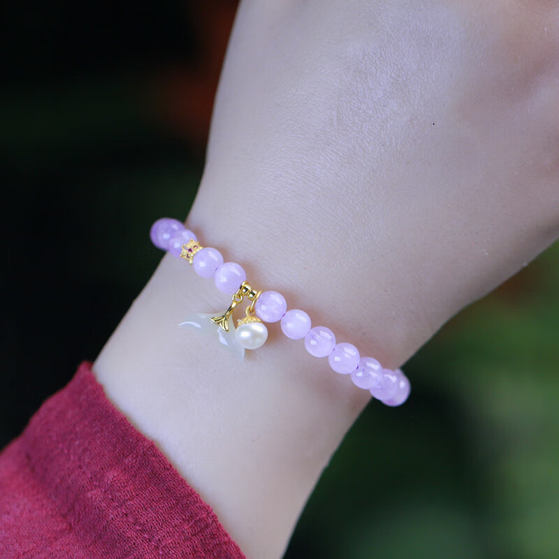 蘑菇说紫水晶紫锂辉手链搭配s925银晴水鱼尾珍珠随型配件男女生款式