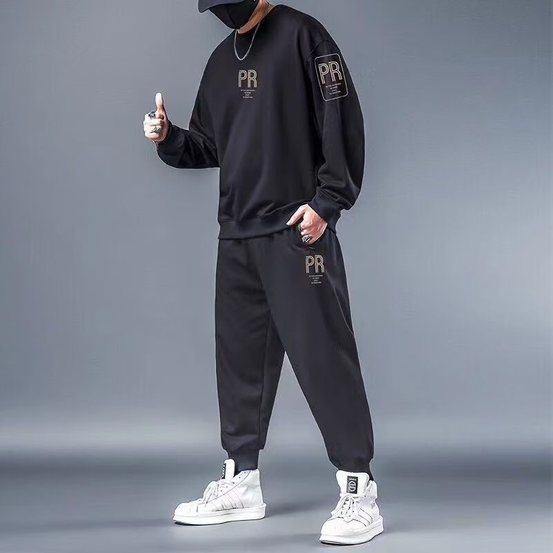恪信秋冬天微胖男生穿搭简约风裤子运动服套装男胖子大码秋冬季加肥加
