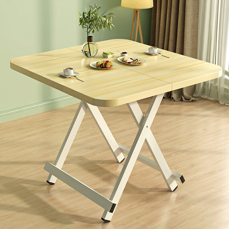 易漫折叠桌餐饭桌学习电脑桌麻将桌户外摆摊小方桌子木纹色80*80cm