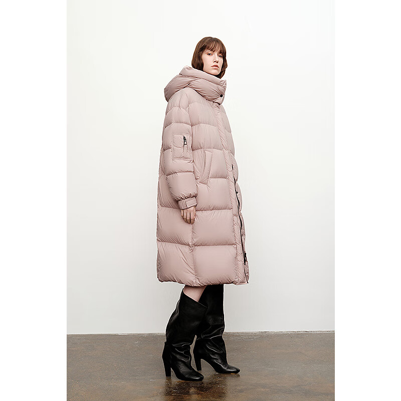 H's泡芙羽绒服女冬新款小众设计轻薄长款保暖上衣 薄雾玫瑰粉 S
