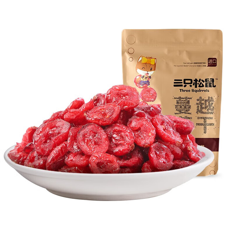 三只松鼠蔓越莓干休闲零食办公室小吃蜜饯果脯果干健康解馋酸甜食品 【尝鲜】蔓越莓干100g*1袋