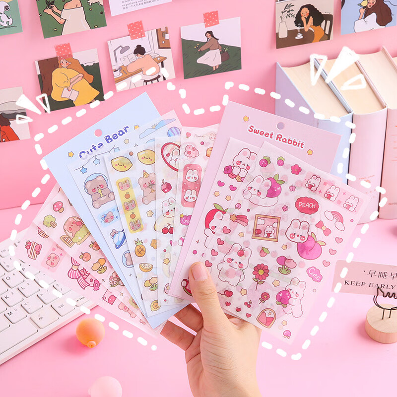 日系可爱ins女孩卡通儿童和纸贴纸手账日记装饰素材图案diy小贴画