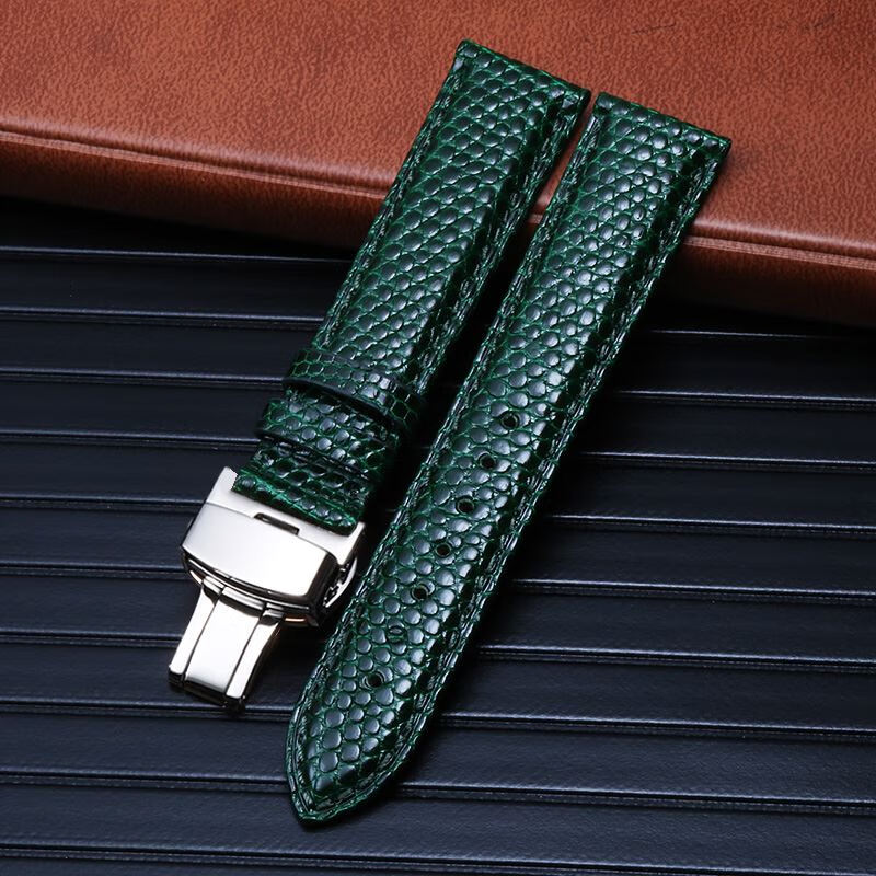 初黎墨绿表带适用劳力士绿水鬼真皮表带19 20mm 21帝舵 摩凡陀 男女款