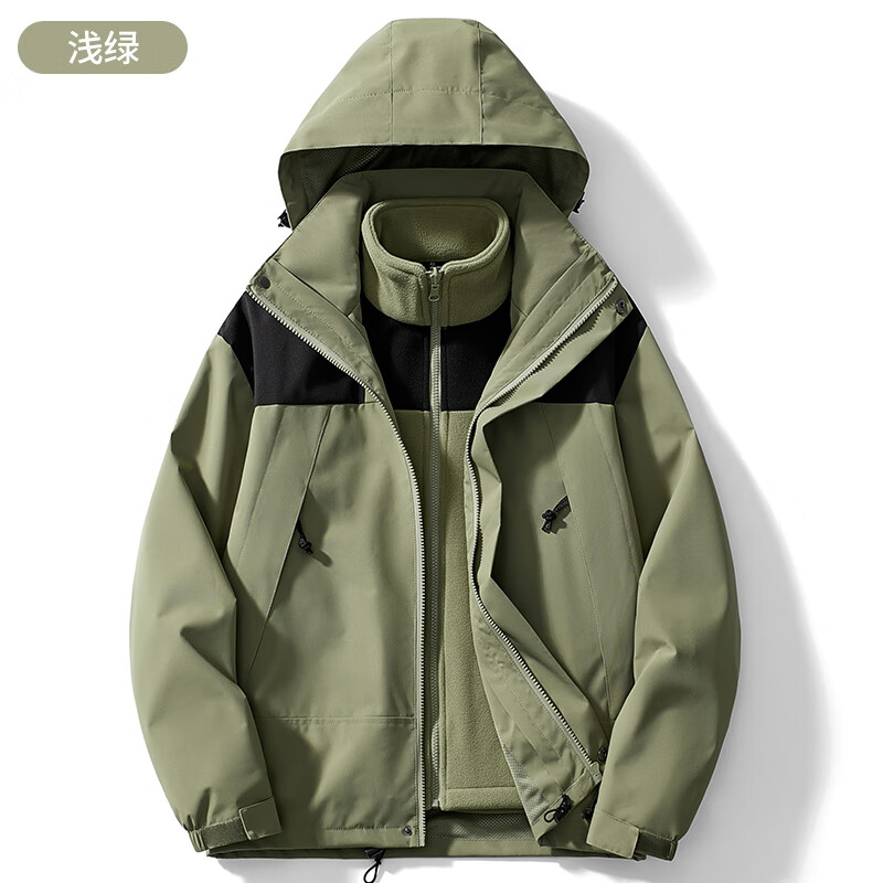 迈途三防冲锋衣春秋2025户外轻运动防水男女登山服拼色机能夹克外套D 绿色(三合一两件套/男女同款) XS