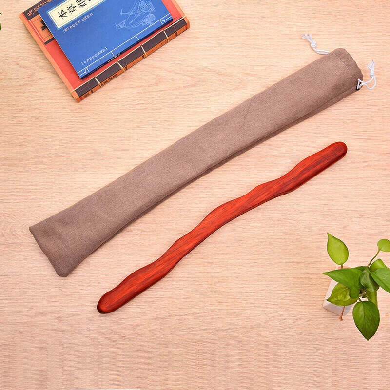 院养生全身刮痧棒紫檀木按摩棒刮痧擀筋棍 紫檀擀筋棒布袋装48厘米