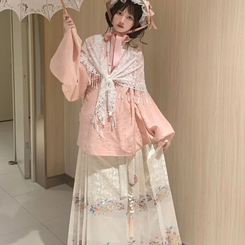 矢向京云染汉洋折衷水木秦淮明制织面裙搭配洋折衷洛丽套装秋冬汉服 套装琵琶䄂上衣+织高品面裙 S