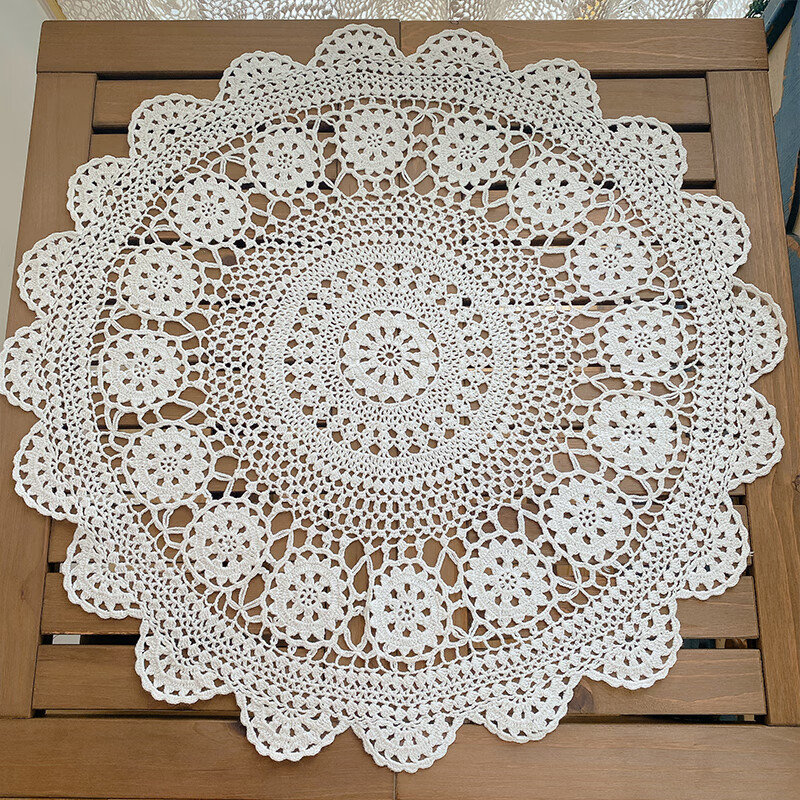 绚嘉钩针钩花桌布法式复古田园纯棉细线手工圆桌布床头柜茶盘盖巾定制