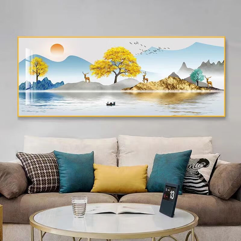 画沙发背景墙画新中式沙发背景墙壁挂画中国风大气单幅办 背靠金山1