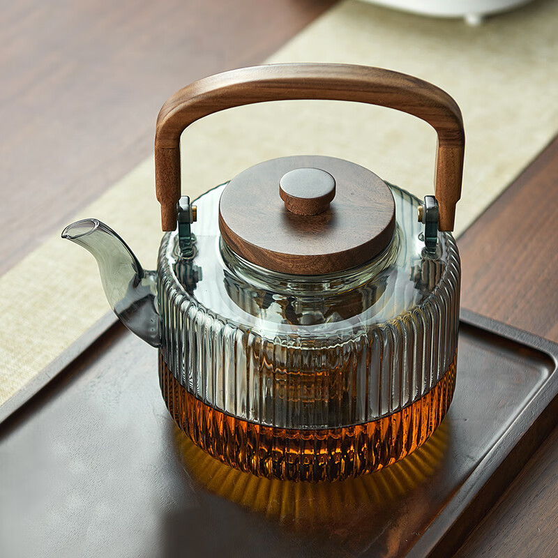 专用蒸煮茶器大容量家用泡茶壶提梁烧水壶 蒸煮一体祥灵壶烟灰1300ml