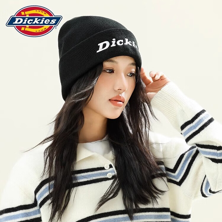 Dickies品牌保暖针织帽子秋冬季男士毛线帽女滑雪冷帽骑行防风防寒护耳帽 灰色男女情侣款 58CM（均码）