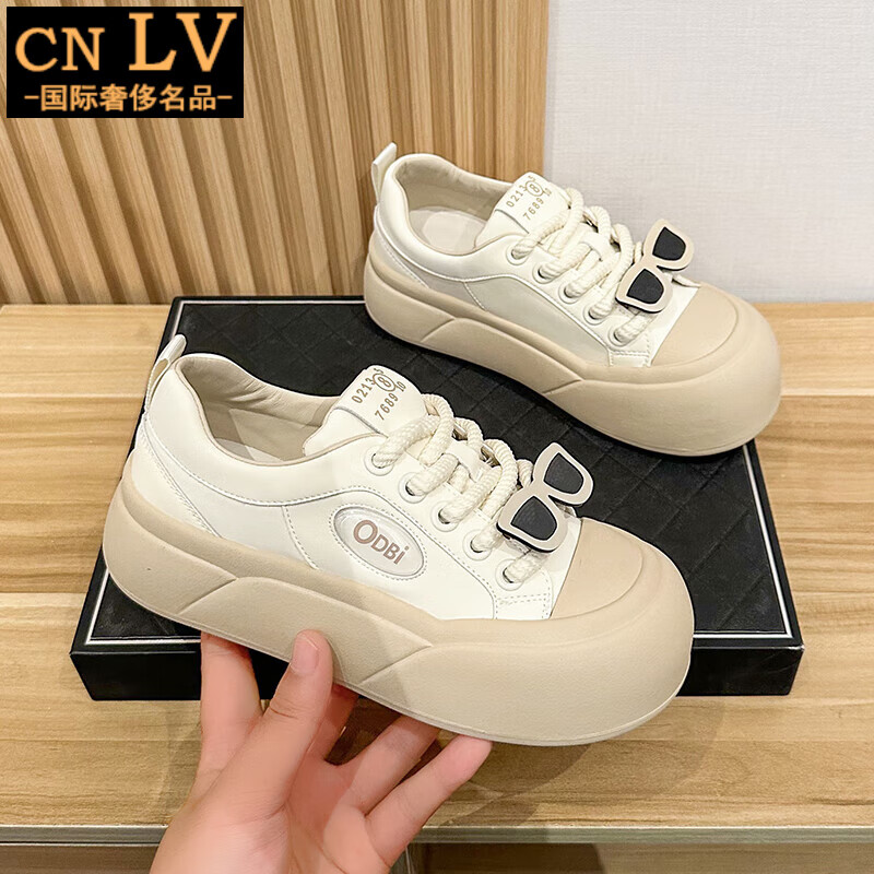 cnlv小白鞋女2024春季新款女鞋百搭鞋子女款春款大头运动休闲板鞋高档