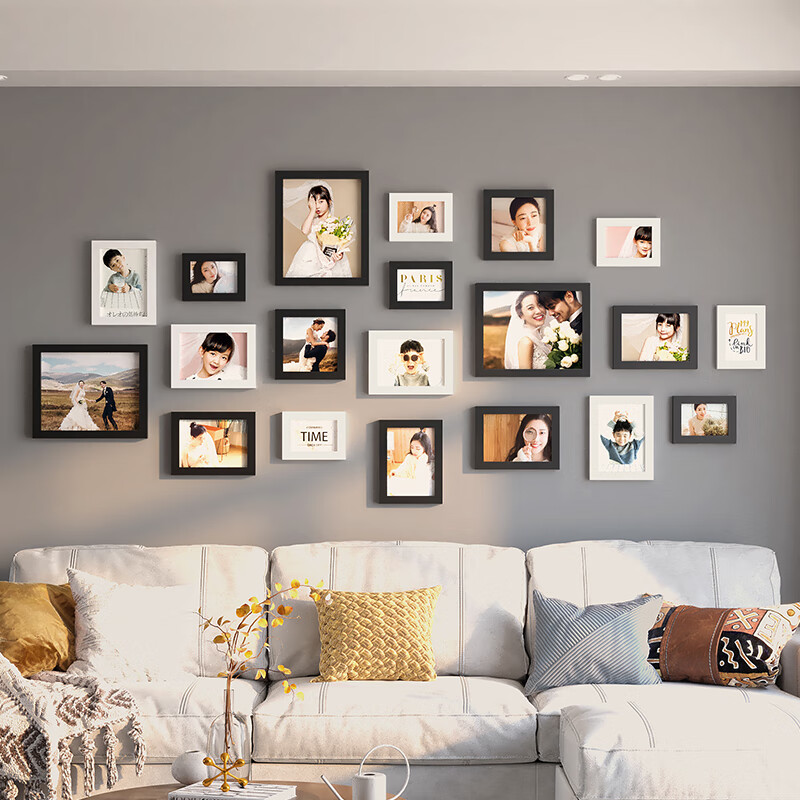 橙央客厅照片墙装饰相框墙挂墙组合免打孔创意个性墙面沙发背景相册墙 黑白混搭+个人照片定制(20框C)