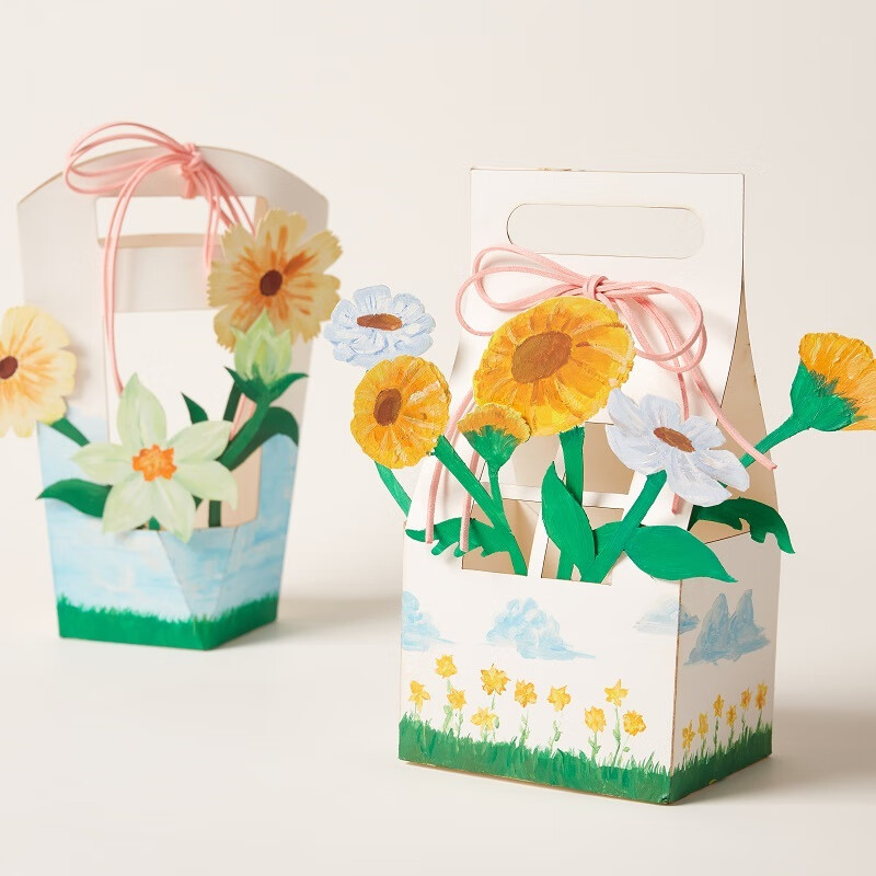 云燚三八38妇女节礼物手工diy涂鸦花篮制作材料包幼儿园创意儿童花束