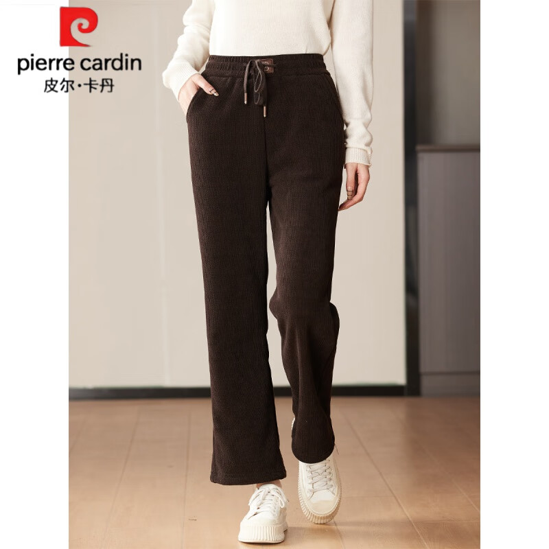 皮尔卡丹（pierre cardin）浅芸妈i妈冬装阔腿裤女2023冬季新款直筒高腰垂感百搭加绒休闲裤 咖啡色 2XL 建议90-105斤左右