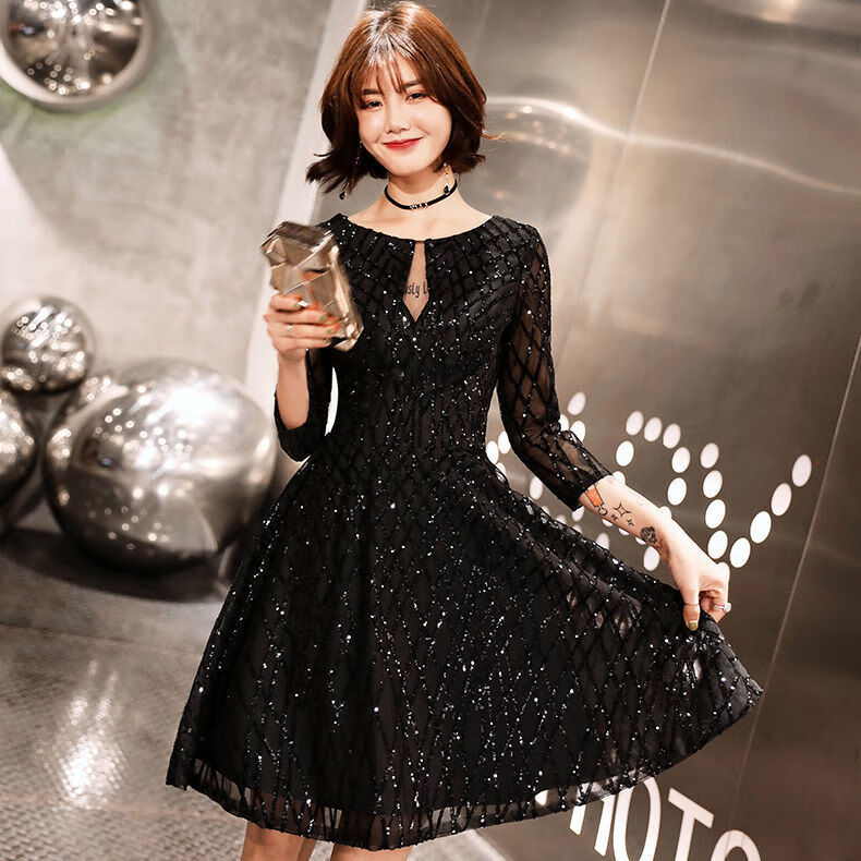 特奇玛冬天连衣裙女高档气质品牌黑色小礼服女2023新款气质宴会名媛短