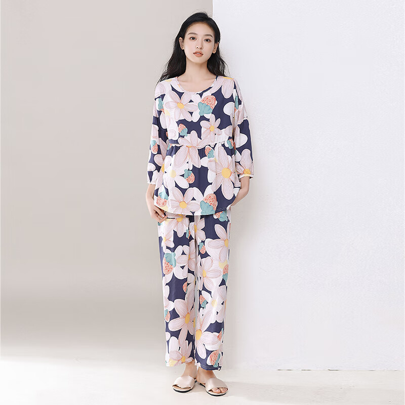 wangjiang2024新款人造棉家居服两件套灯笼袖可外穿棉绸睡衣女夏季薄
