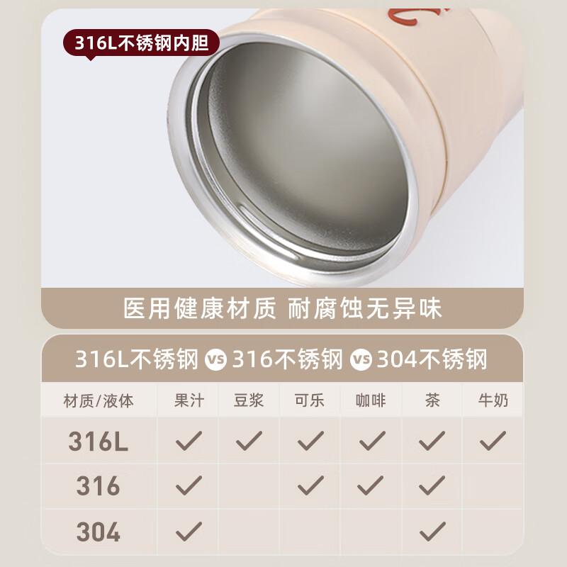 富光咖啡杯保温杯不锈钢水杯男女士精致便携高颜值情侣杯圣诞节日礼物 奶酪黄 420ml 【316L不锈钢内胆】