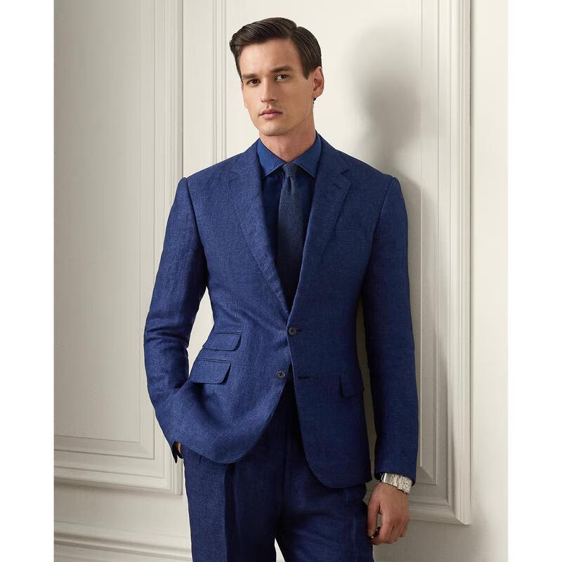 拉夫勞倫（Ralph lauren）2025新款Kent手工定制亞麻西服外套商務(wù)職業(yè)通勤高端新郎男士西裝 Navy 	 40 R