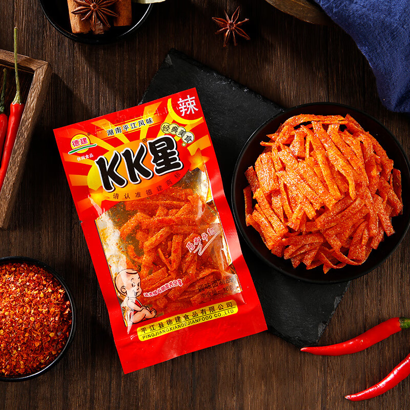 德建kk星儿时8090怀旧爆辣香辣魔鬼丝变态辣辣条零食 kk星18g*20包