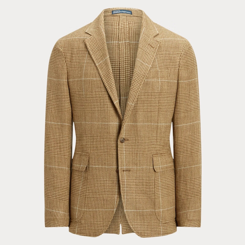 拉夫勞倫(Ralph lauren)Polo Soft Tailored新款經(jīng)典復(fù)古休閑格子紋商務(wù)正裝外套男士西服 棕色Brown 34