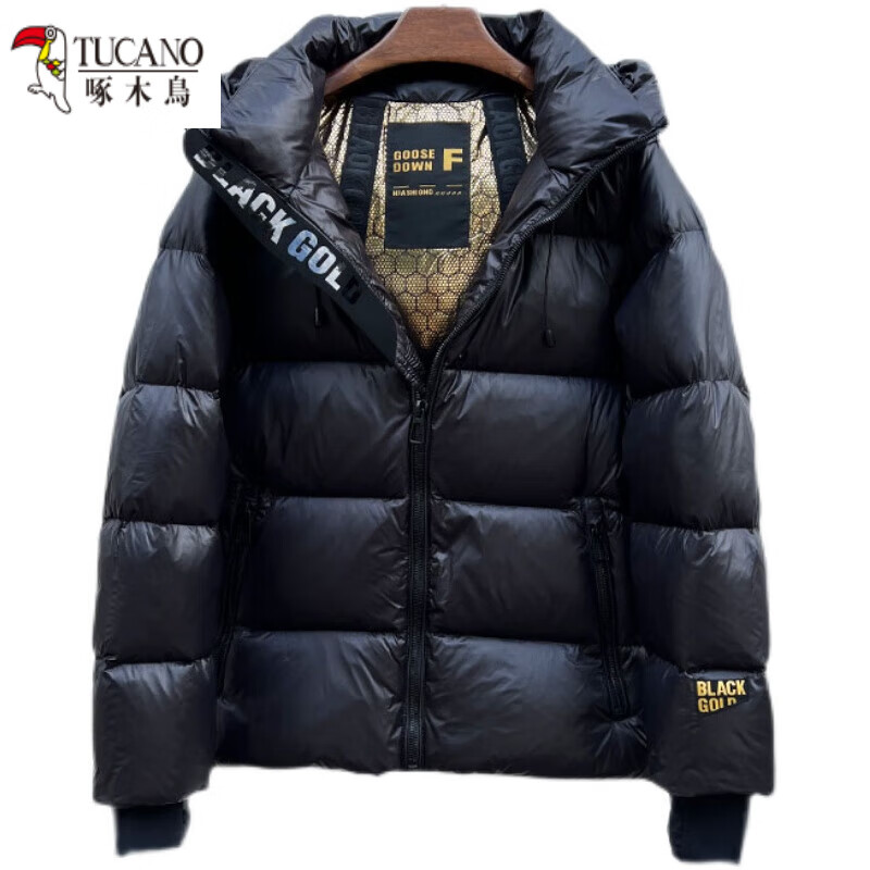 啄木鸟官方鹅绒羽绒服女黑金款鹅绒服短款连帽加厚男情侣同款秋冬新款