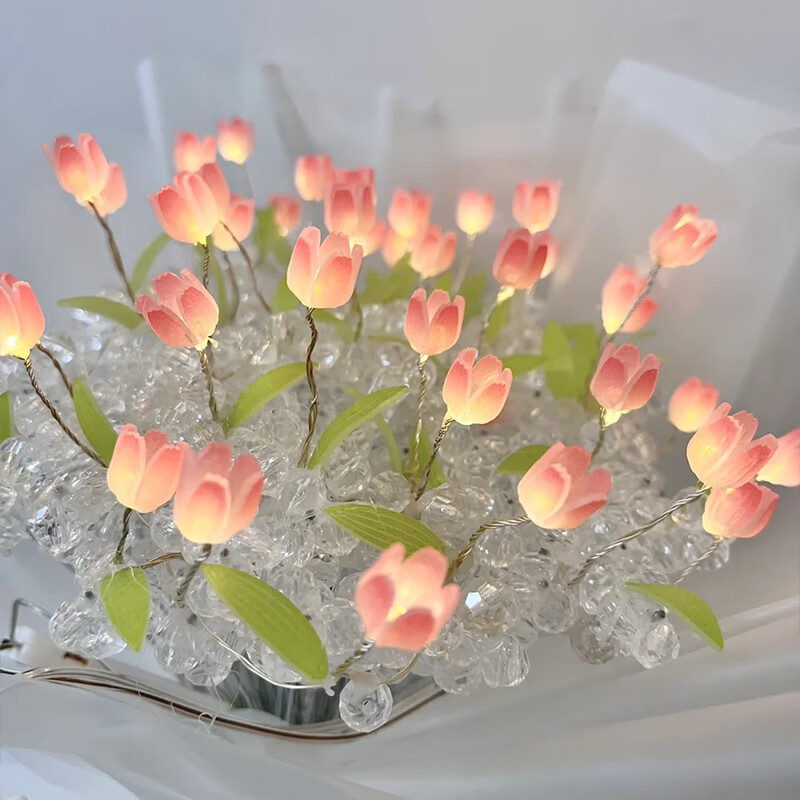 绿野客郁金香花束diy 郁金香花束夜灯diy手工水晶满天星编织材料包