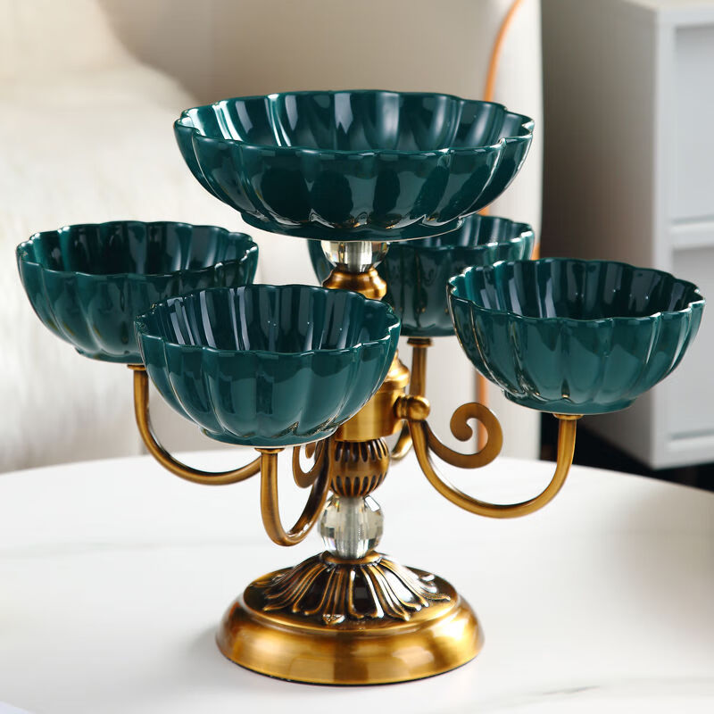 培俊福捷森 大容量双层水果盘客厅家用分格干果盘上档次旋转糖果盒高