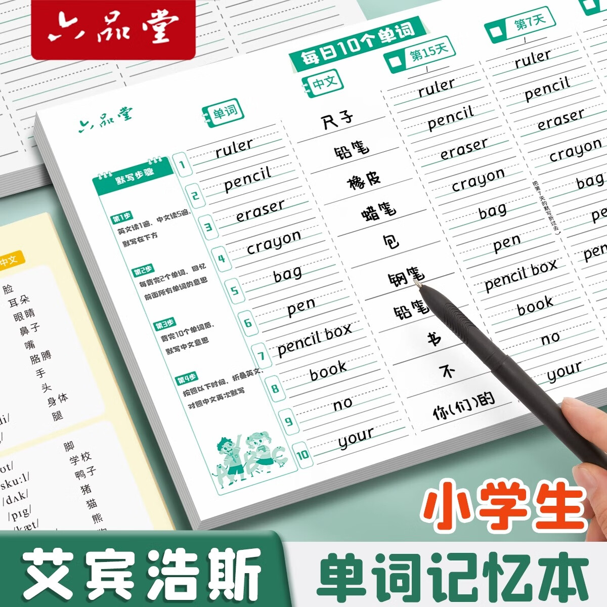六品堂英语单词本记忆本小学生初中生单词记背神器艾宾浩斯遗忘记忆曲线单词默写本三四年级背单词