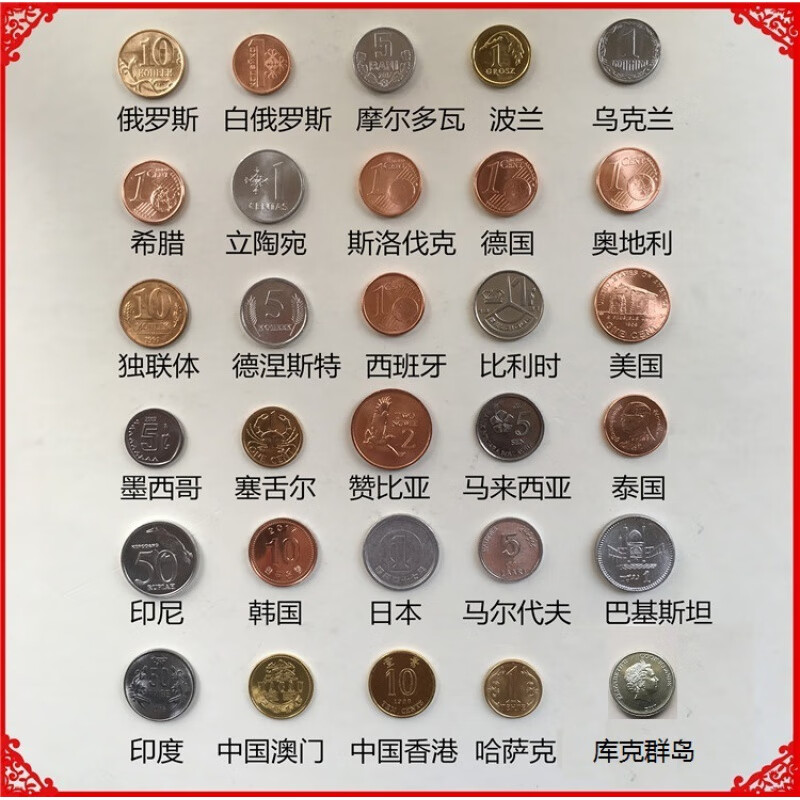 30国硬币外国钱币30枚不同地区国家世界各国外币收藏真全新 30国硬币