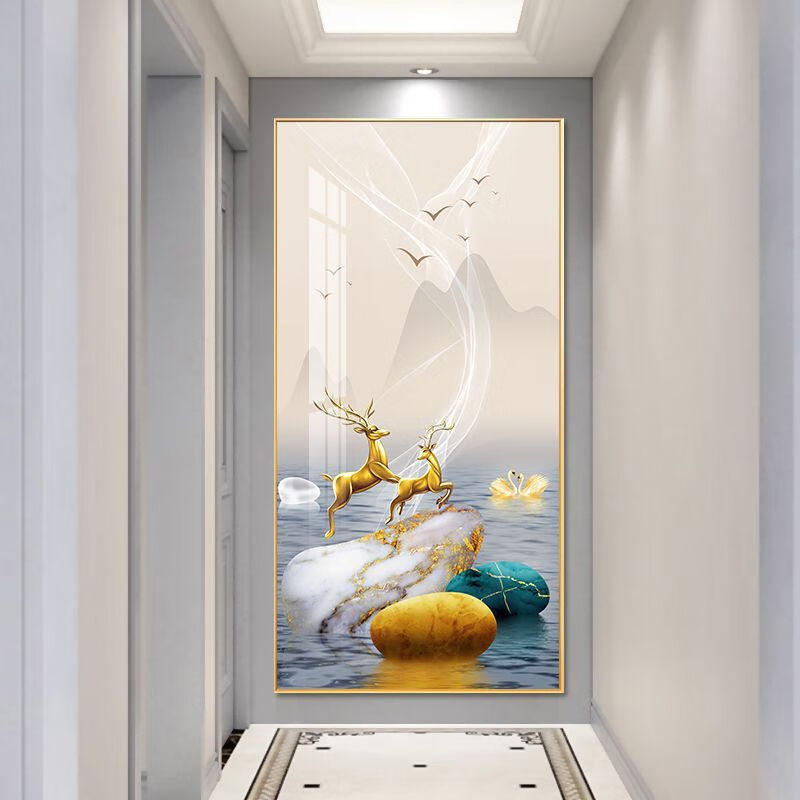 铃桐入户玄关走廊过道背景墙挂画简约现代石来运转单幅壁画晶瓷有框画