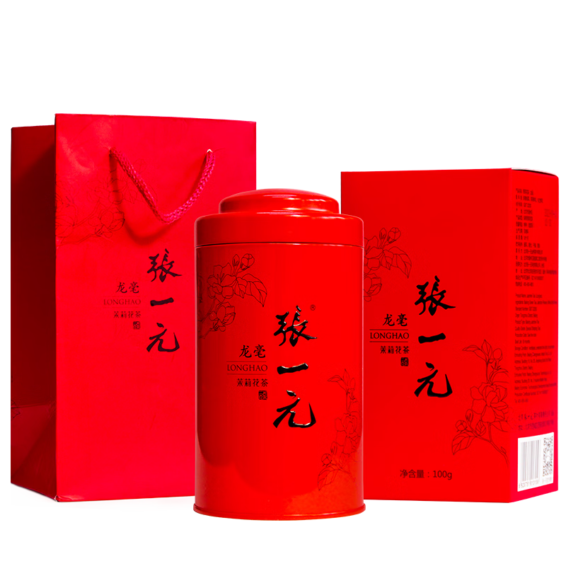 张一元茶叶特种茉莉花茶八窨茉莉龙毫中华老字号金奖花茶盒装配手提袋 龙毫100g 218元
