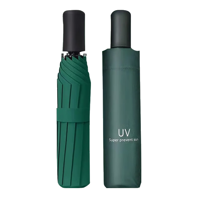【已售100万】手动UV折叠黑胶防晒防紫外线遮阳晴雨两用伞 【自动款8骨】森林绿UV