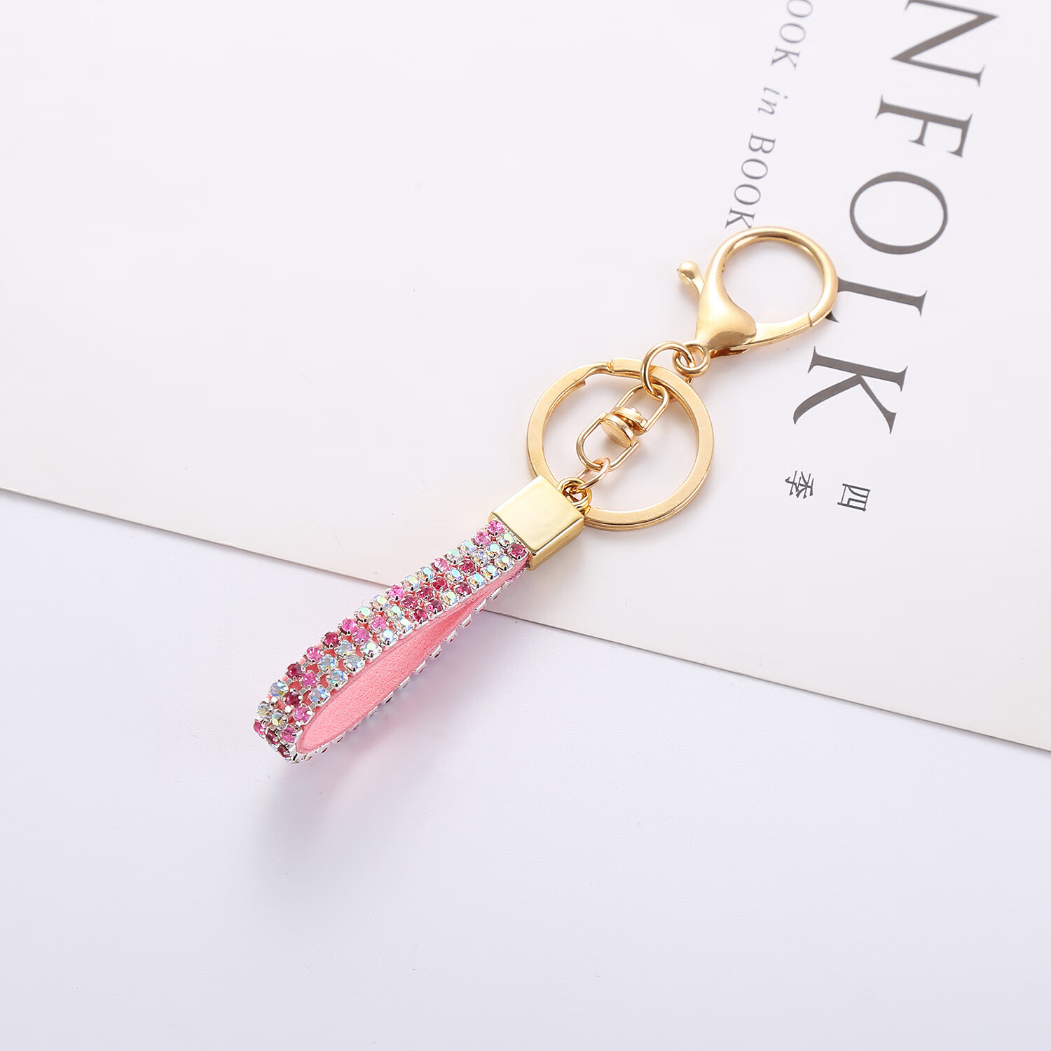 现货镶钻钥匙扣防丢装饰包包挂件汽车钥匙绳耳机挂链饰品 粉彩