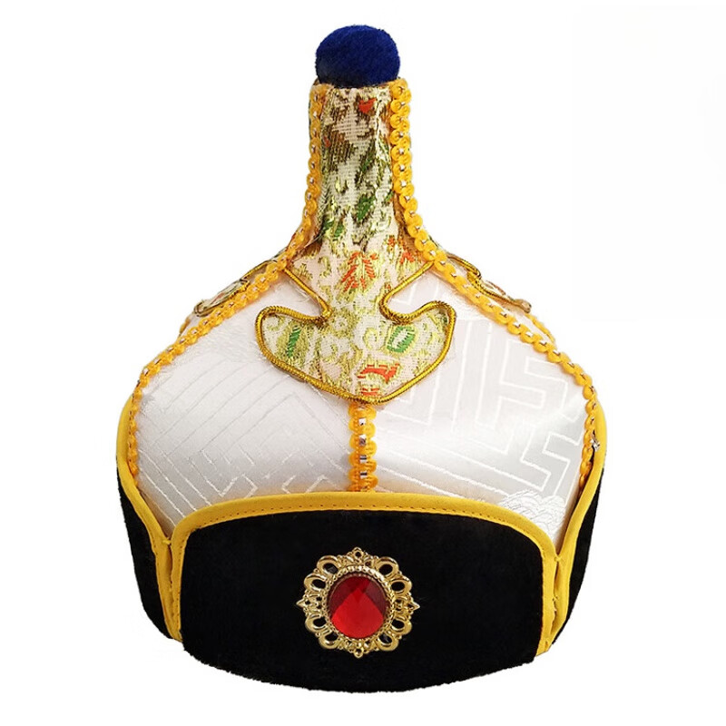 蒙古族帽子男孩王爷帽款少数民族舞蹈演出表演舞台头饰尖顶帽 白色