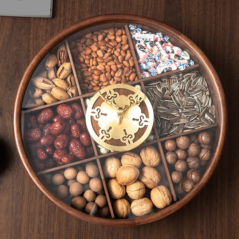 福捷森 九宫格中式轻奢糖果盒客厅家用实木坚果干果收纳盒茶几水果盘