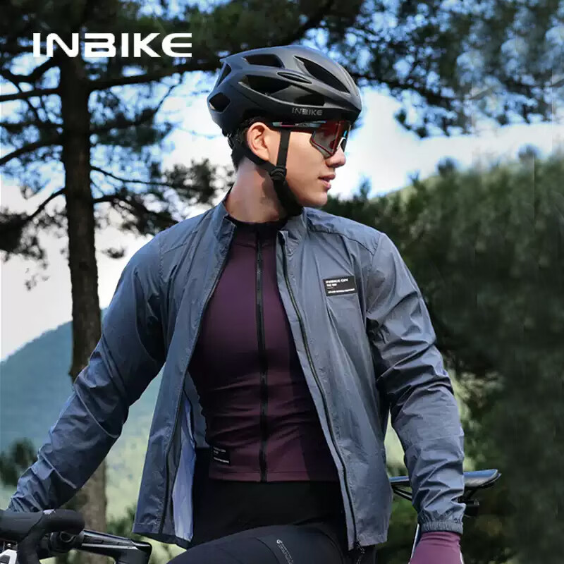INBIKE风衣男女款防风速干骑行服公路自行车上衣单车外套 灰蓝色 L 