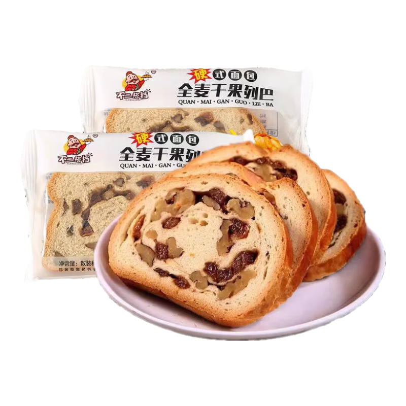 不二搭檔全麥堅(jiān)果整箱大列巴吐司車輪面包早餐餅俄羅斯風(fēng)味健康零食 黑麥全麥干果列巴500g約20袋