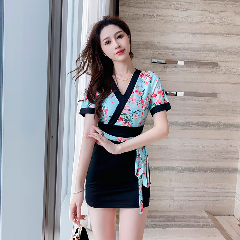 京功柔式技师工作服洗浴中心浴场技师工作服显瘦性感水疗spa桑拿 蓝色