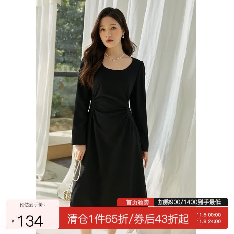 独束大码女装法式复古连衣裙女春季微胖mm简约收腰显瘦中长裙 星空黑-长款 XL使用感如何?