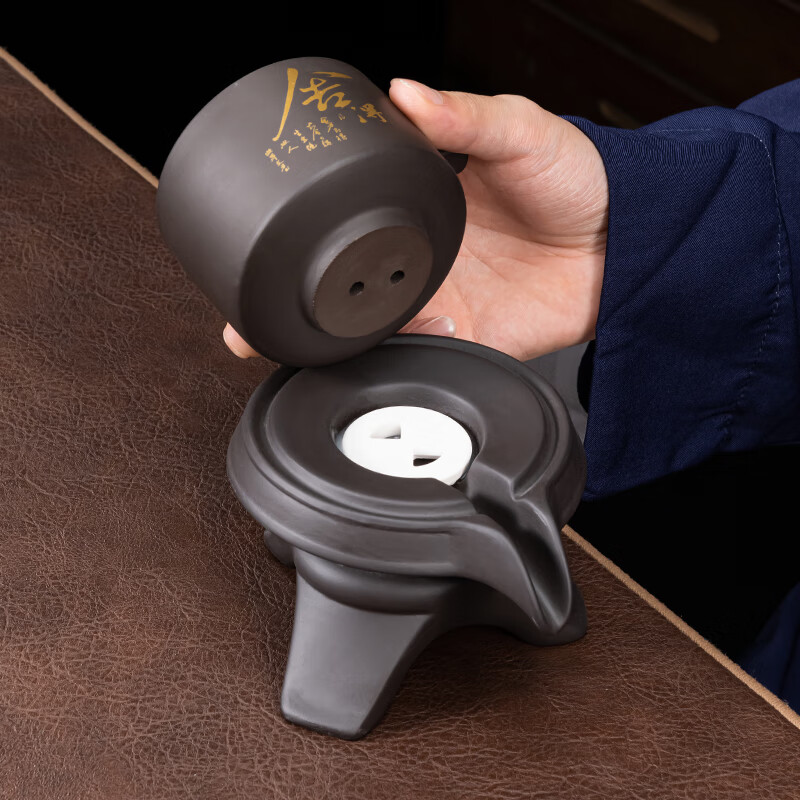 正扬紫砂石磨自动茶具套装家用功夫茶杯懒人泡茶器旋转出水贴花整套 紫砂自动(舍得)六杯+茶道